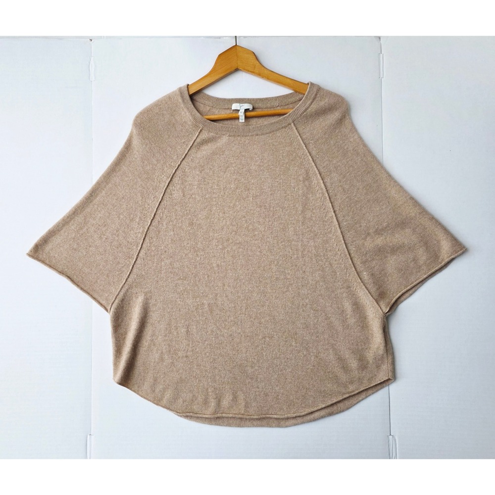 Joie Wool-Cashmere Poncho Sweater XS Oversized Tan Minimalist Granola Chic EUC